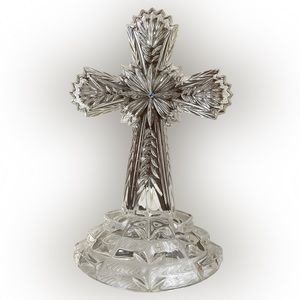 Rare Vintage Lenox Jeweled Fine Crystal 8" Cross Sapphire Center Made in Germany